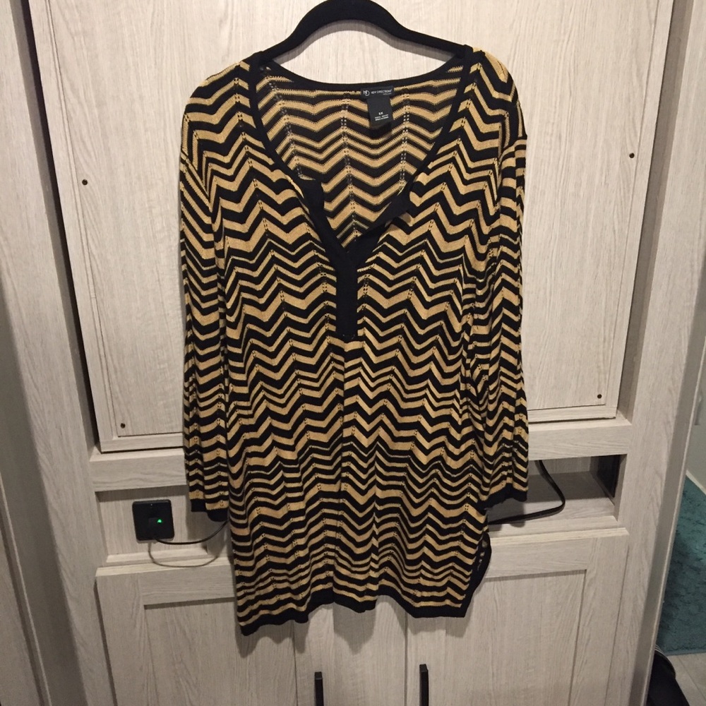 New Directions 3X black/tan chevron knit tunic